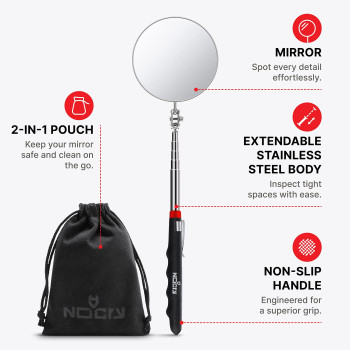 Nocry Heavy Duty Telescoping Inspection Mirror 323 Inch Round Mirror On A Stick 2In1 Storage Pouch Extendable Mirror Up T