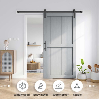 Easelife 42In X 84In Sliding Barn Door With 7Ft Barn Door Hardware Track Kit Included Solid Lvl Wood Covered With Waterproof