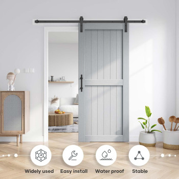 Easelife 36In X 84In Sliding Barn Door With 66Ft Barn Door Hardware Track Kit Included Solid Lvl Wood Covered With Waterproof