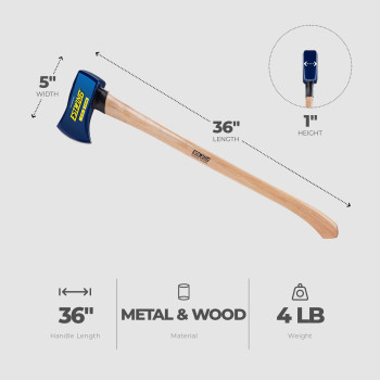 Estwing 4 Pound 36 Inch Full Sized Hand Sharpened Axe With Curved Wooden American Hickory Handle For Cutting And Splitting Gree