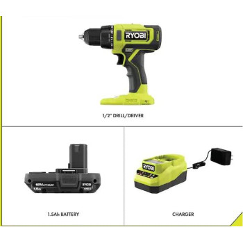 Ryobi One 18V Cordless 12 In Drilldriver Kit With 1 15 Ah Battery And Charger