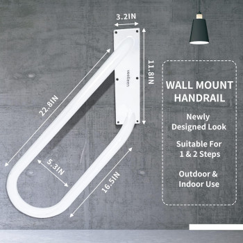 Veelleen Left Side Wall Mounted Handrail For 13 Steps Heavy Duty Hand Railing Grab Bars Ushape Safety Handle For Garage Porc