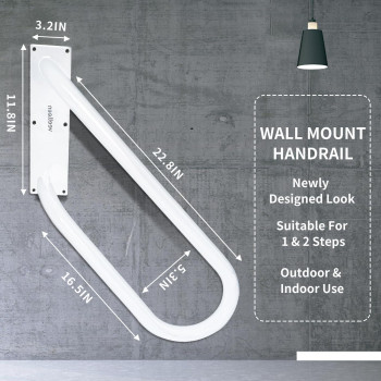 Veelleen Right Side Wall Mounted Handrail For 13 Steps Heavy Duty Hand Railing Grab Bars Ushape Safety Handle For Garage Por