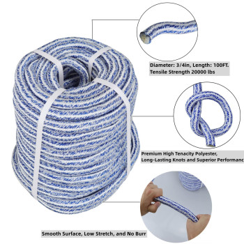 Tinvhy 34 Inch X 100 Feet Double Braid Polyester Rope 20000Lbs Breaking Strength Strong Pulling Rope For Tree Work Camping Swin