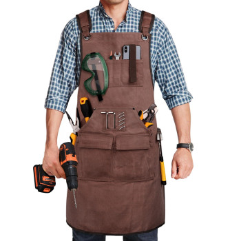 Uup Woodworking Aprons For Men With 9 Tool Pockets Waxed Canvas Work Apron Heavy Duty A Perfect Gifts For Men Adjustable Size