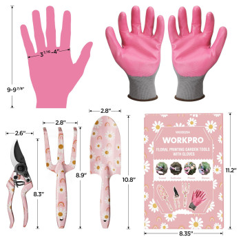 Workpro Aluminum Garden Tool Set 4Pcs Heavy Duty Hand Garden Tools With Box Include Trowel Rake Pruner Garden Gloves Pink