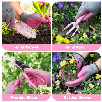 Workpro 5Pcs Garden Tool Set Aluminum Heavy Duty Gardening Tool Set With Garden Tool Bag Outdoor Garden Hand Tools Pink Gard