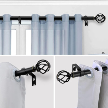 Voiiy Curtain Rods For Windows 18 To 45 Inch15375 Feet 34 Diameter Black Drapery Rods With Twisted Cage Finials Size18