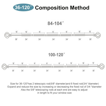 Voiiy Curtain Rods For Windows 66 To 120 Inch5510 Feet 34 Diameter Bronze Drapery Rods With Twisted Cage Finials Size36