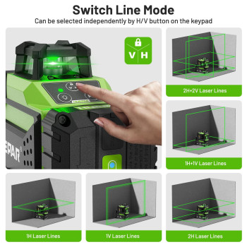 Huepar 4X360 Laser Level Selfleveling 4D Green Beam Cross Line 16 Lines Tiling Floor Laser Tool 2X360 Horizontalvertical Lase