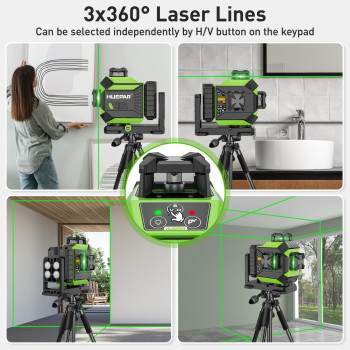 Huepar Laser Level 3 X 360 Selfleveling Cross Line Laser 3D Green Laser Level With Pulse Mode Alignment Laser Tool With Recharg