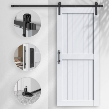 Easelife 38In X 84In Sliding Barn Door With 66Ft Barn Door Hardware Track Kit Included Solid Lvl Wood Slab Covered With Waterp