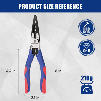 Workpro 6In1 Needle Nose Pliers 8 Inch Multipurpose Long Nose Pliers With Wire Strippercrimpercutter Function Premium Heav