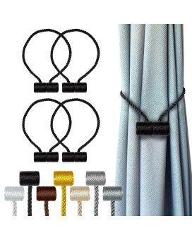 Hion Magnetic Curtain Tiebacks Black 4 Pack Curtain Tiebacks Buckles Holdbacks Holders Hooks Clip For Home Bedroom Office Decor