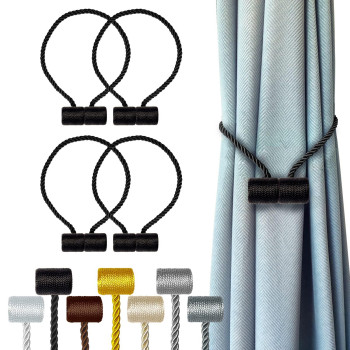 Hion Magnetic Curtain Tiebacks Black 4 Pack Curtain Tiebacks Buckles Holdbacks Holders Hooks Clip For Home Bedroom Office Decor