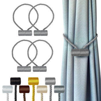 Hion Magnetic Curtain Tiebacks Grey 4 Pack Curtain Tiebacks Buckles Holdbacks Holders Hooks Clip For Home Bedroom Office Decora