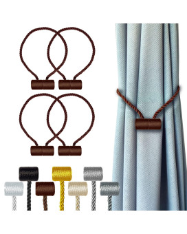 Hion Magnetic Curtain Tiebacks Dark Brown 4 Pack Curtain Tiebacks Buckles Holdbacks Holders Hooks Clip For Home Bedroom Office