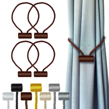 Hion Magnetic Curtain Tiebacks Dark Brown 4 Pack Curtain Tiebacks Buckles Holdbacks Holders Hooks Clip For Home Bedroom Office