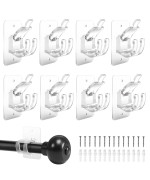 Nodrill Curtainrod Adhesivebrackets Adjustableholder 20 Pounds Nail Free Curtain Rod Hanger 8Pcs Transparent