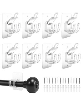 Nodrill Curtainrod Adhesivebrackets Adjustableholder 20 Pounds Nail Free Curtain Rod Hanger 8Pcs Transparent