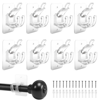 Nodrill Curtainrod Adhesivebrackets Adjustableholder 20 Pounds Nail Free Curtain Rod Hanger 8Pcs Transparent