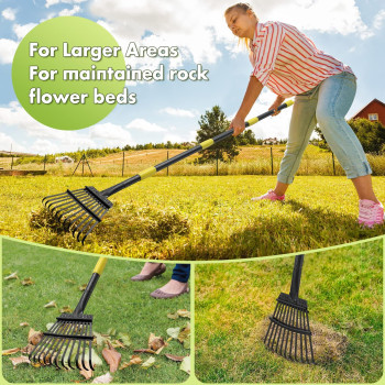 Rake For Leaves Heavy Duty Garden Small Leaf Rake For Lawns 60 Long 85 Inch Wide Adjustable 11 Tines Sturdy Metal Yard Rake