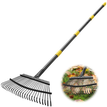 Inflation Rake For Leaves Heavy Duty Garden Leaf Rake For Lawns 79 Long 18 Wide Adjustable 25 Tines Sturdy Metal Yard Rake