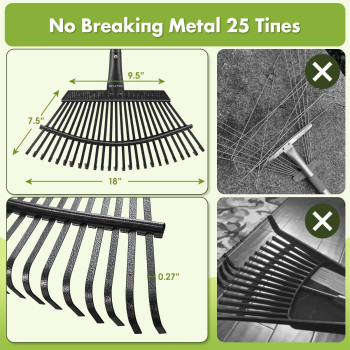 Inflation Rake For Leaves Heavy Duty Garden Leaf Rake For Lawns 79 Long 18 Wide Adjustable 25 Tines Sturdy Metal Yard Rake