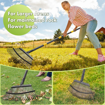 Inflation Rake For Leaves Heavy Duty Garden Leaf Rake For Lawns 79 Long 18 Wide Adjustable 25 Tines Sturdy Metal Yard Rake