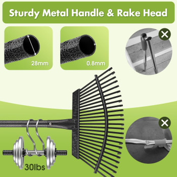 Rake For Leaves Heavy Duty Garden Leaf Rake For Lawns 65 Long 18 Wide Adjustable 25 Tines Sturdy Metal Yard Rake With Non