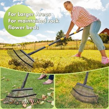 Rake For Leaves Heavy Duty Garden Leaf Rake For Lawns 65 Long 18 Wide Adjustable 25 Tines Sturdy Metal Yard Rake With Non