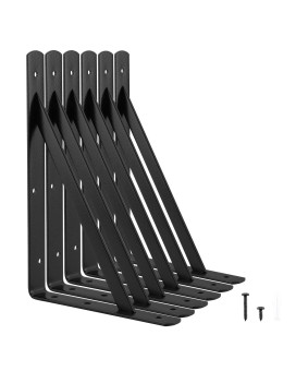 Heavy Duty Shelf Brackets 12 X 8 Inches 6 Pack Black Metal Shelves Supports Load Capacity 600 Lb 90 Degree Wall Mounted Angl