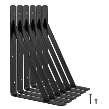 Heavy Duty Shelf Brackets 12 X 8 Inches 6 Pack Black Metal Shelves Supports Load Capacity 600 Lb 90 Degree Wall Mounted Angl