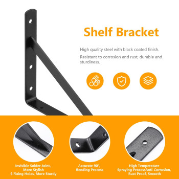 Heavy Duty Shelf Brackets 12 X 8 Inches 6 Pack Black Metal Shelves Supports Load Capacity 600 Lb 90 Degree Wall Mounted Angl