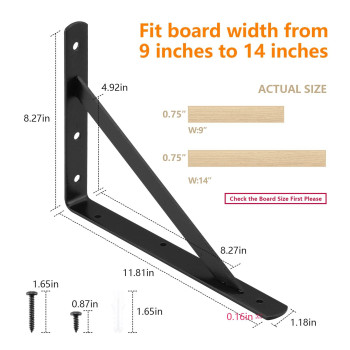 Heavy Duty Shelf Brackets 12 X 8 Inches 6 Pack Black Metal Shelves Supports Load Capacity 600 Lb 90 Degree Wall Mounted Angl