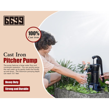 6699 Durable Cast Iron Pitcher Pump Antique Manual Hand Shake Suction Well Pump Water Transfer Pump 25Ft Maximum Lift Easy Insta