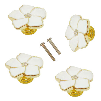 Lldynw 4 Pcs White Flower Knobs Petal Handles Kitchen Cabinet Knobs Dresser Knobs Drawer Knobs White Drawer Pull Handles Cabinet