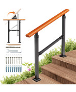 Uokrr Hand Rails For Outdoor Steps 3 Step Stair Handrail Exterior Railing Kit Indoor Iron Wood Grain Hand Railing For Concrete