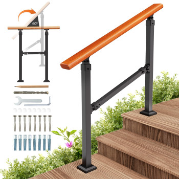 Uokrr Hand Rails For Outdoor Steps 3 Step Stair Handrail Exterior Railing Kit Indoor Iron Wood Grain Hand Railing For Concrete