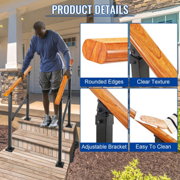 Uokrr Hand Rails For Outdoor Steps 3 Step Stair Handrail Exterior Railing Kit Indoor Iron Wood Grain Hand Railing For Concrete