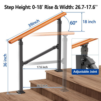 Uokrr Hand Rails For Outdoor Steps 3 Step Stair Handrail Exterior Railing Kit Indoor Iron Wood Grain Hand Railing For Concrete