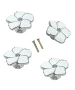 Lldynw 4 Pcs White Flower Knobs Petal Handles Kitchen Cabinet Knobs Dresser Knobs Drawer Knobs White Drawer Pull Handles Cabinet