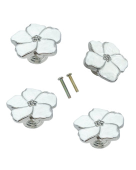 Lldynw 4 Pcs White Flower Knobs Petal Handles Kitchen Cabinet Knobs Dresser Knobs Drawer Knobs White Drawer Pull Handles Cabinet