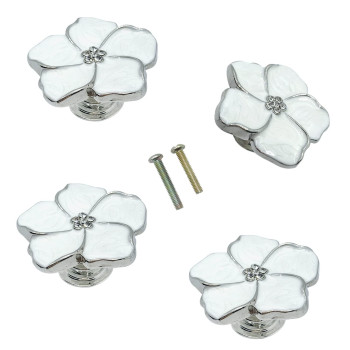 Lldynw 4 Pcs White Flower Knobs Petal Handles Kitchen Cabinet Knobs Dresser Knobs Drawer Knobs White Drawer Pull Handles Cabinet