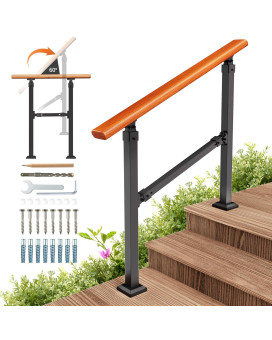 Uokrr Hand Rails For Outdoor Steps Iron Woodgrain 2 Step Stair Railing Indoor Adjustable Exterior Hand Rails Kit For Concrete