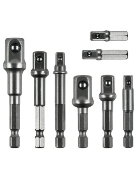 8 Pcs Drill Bit Adapter Impact Grade Socket Adapter Set Hex Shank Drill Nut Driver Bit Set Sizes 14 38 12Inch For Scre