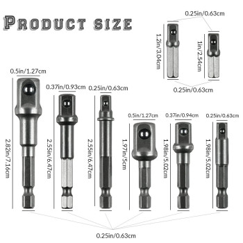 8 Pcs Drill Bit Adapter Impact Grade Socket Adapter Set Hex Shank Drill Nut Driver Bit Set Sizes 14 38 12Inch For Scre