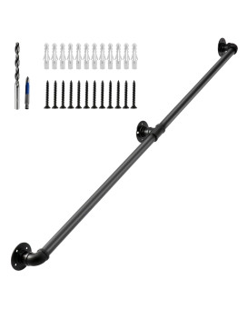 Zeropone Wall Handrail 4Ft For Stairs Steps Metal Staircase Handrail Black Galvanized Industrial Iron Hand Rail For Indoor Out