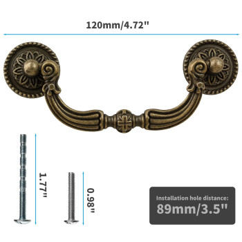 Kyuionty 4 Pack Bail Pull Handles 35 Inch Hole Center Antique Drop Drawer Pull Swing Cabinet Dresser Handles Antique Bronzet