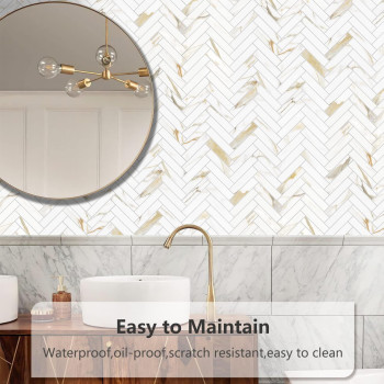 Vamos Tile Herringbone Peel And Stick Backsplash Tile 10 Sheets Calacatta Gold Pvc Self Adhesive Tiles Stick On Wall Tile For